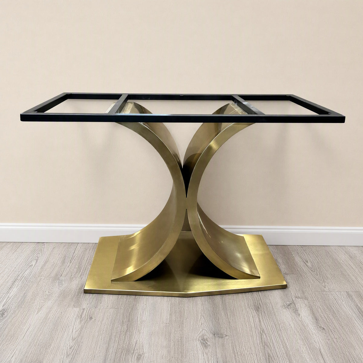 H29 x L42 x W20 Brass Color Curvy X Shape Rectangular Dining Table Base